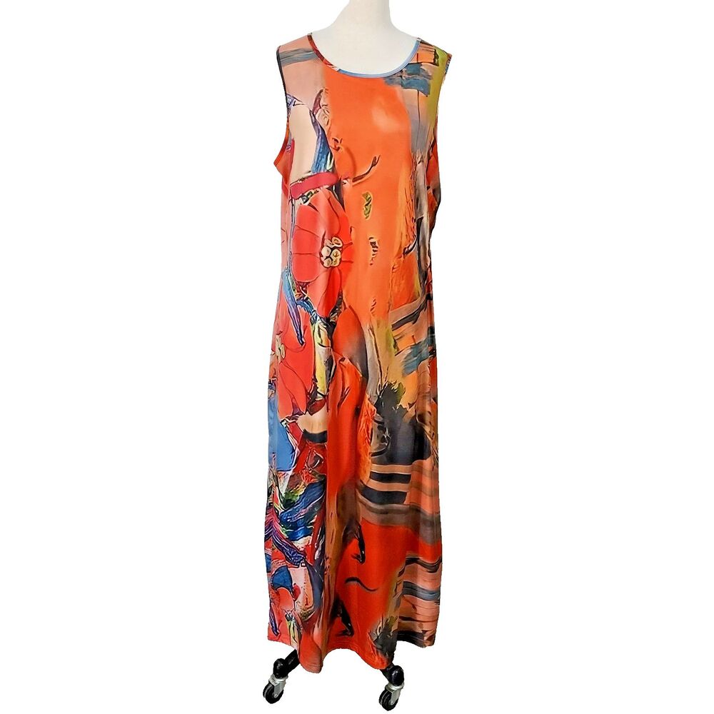 Noracora Tank Maxi Dress Artsy Boho Hippie Womens Size 3XL Sleeveless Floral